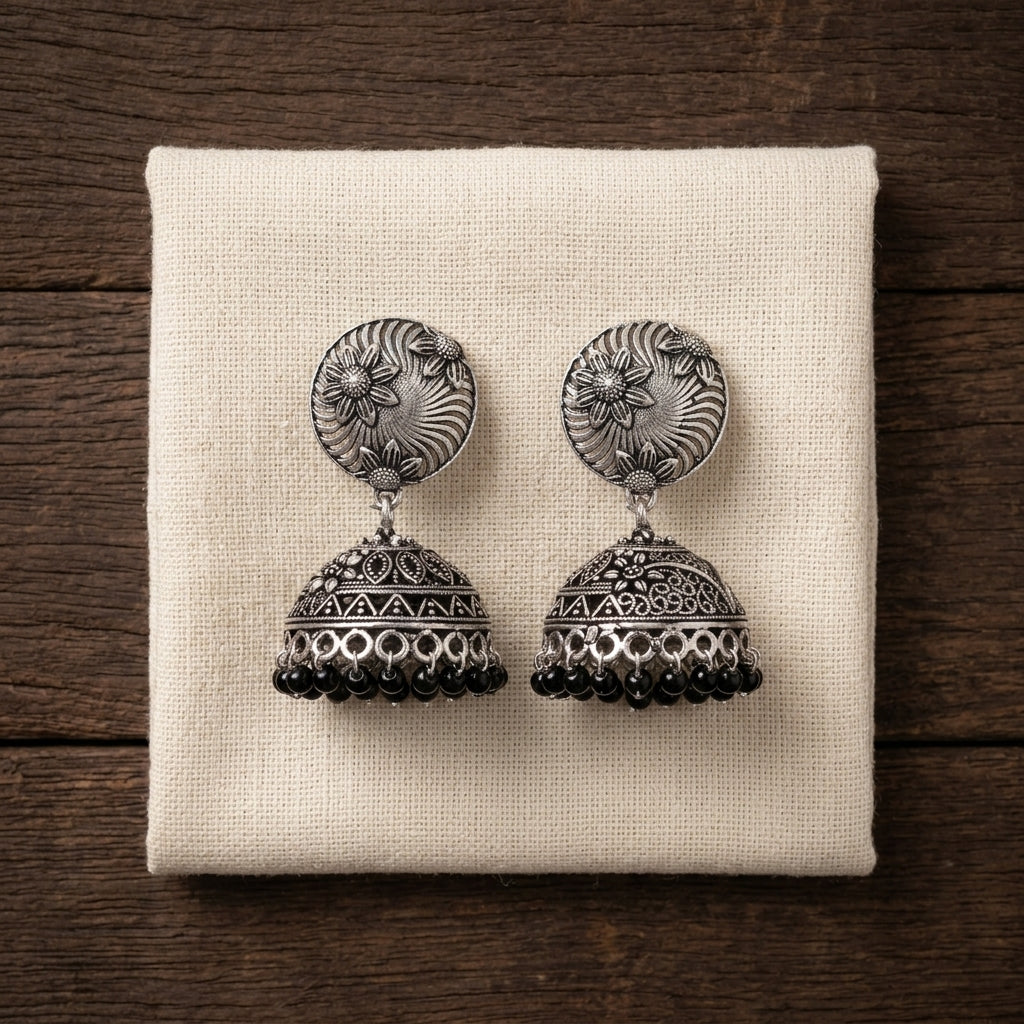 Oxidized Floral Jhumka Earrings for Women | Lady Zone