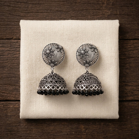 Oxidized Floral Jhumka Earrings for Women | Lady Zone