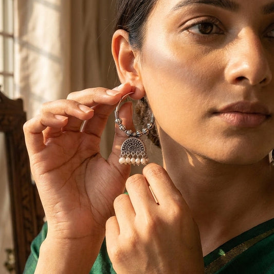 Oxidized Pearl Hoop Earrings for Women | Lady Zone