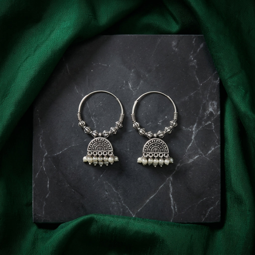 Oxidized Pearl Hoop Earrings for Women | Lady Zone