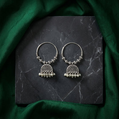 Oxidized Pearl Hoop Earrings for Women | Lady Zone