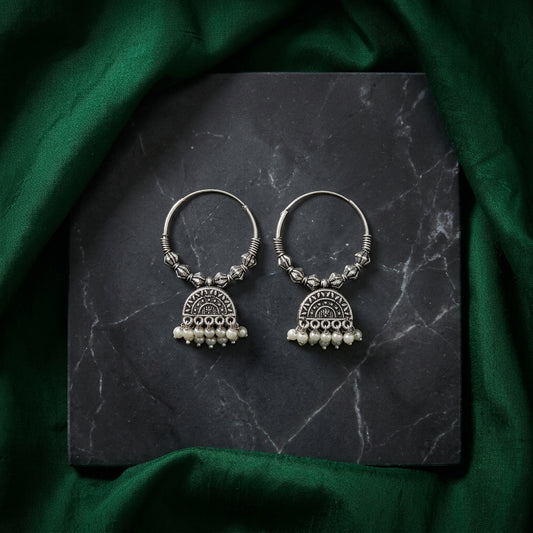 Oxidized Pearl Hoop Earrings for Women | Lady Zone