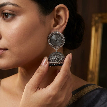 Oxidized Spiral Dome Jhumka Earrings for Women | Lady Zone