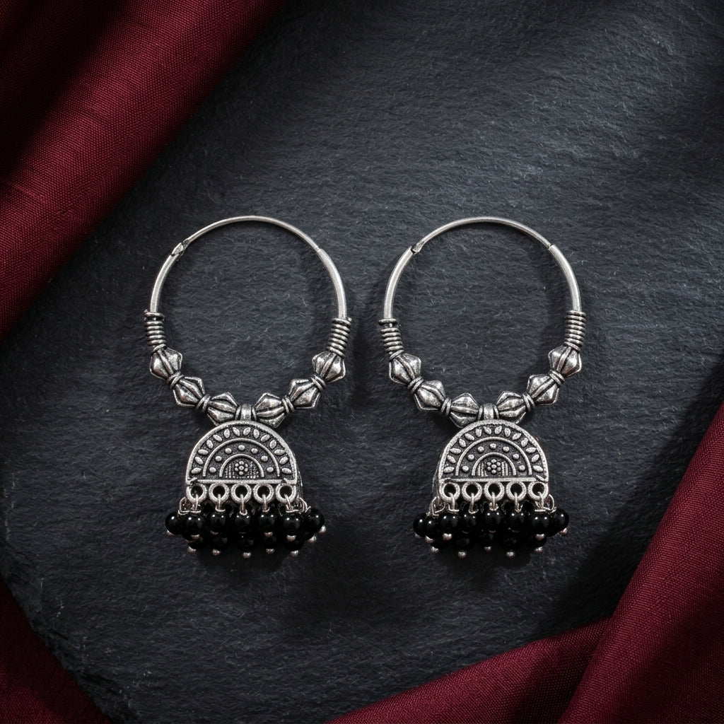 Oxidized Pearl Hoop Earrings for Women | Lady Zone
