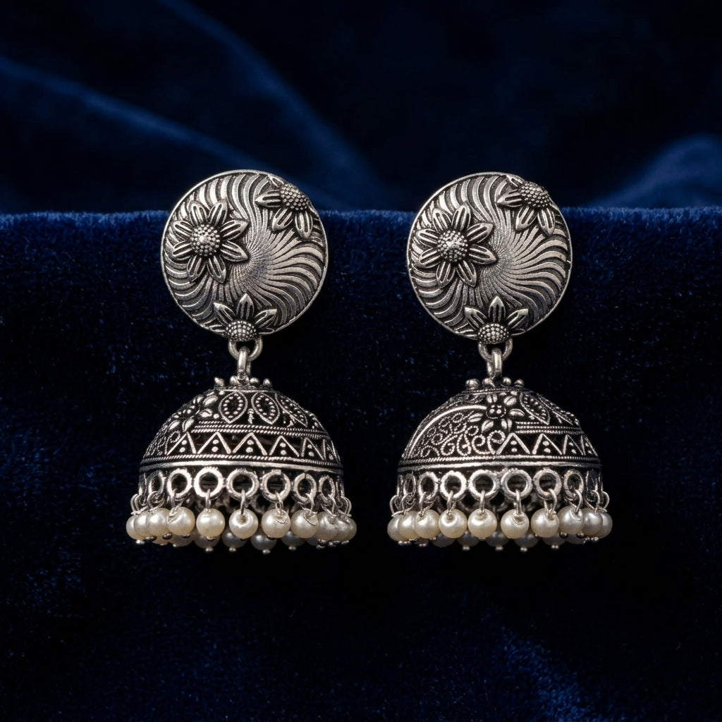 Oxidized Floral Jhumka Earrings for Women | Lady Zone