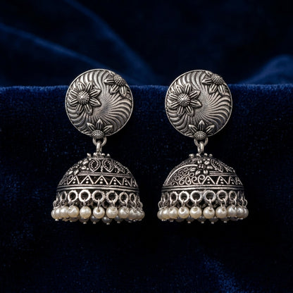Oxidized Floral Jhumka Earrings for Women | Lady Zone