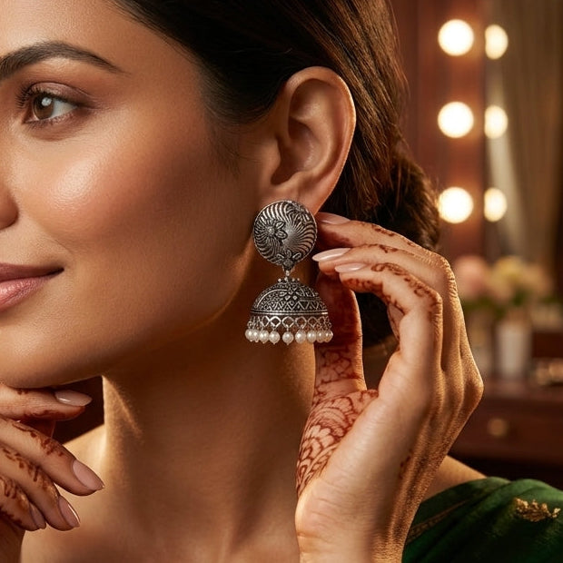 Oxidized Floral Jhumka Earrings for Women | Lady Zone