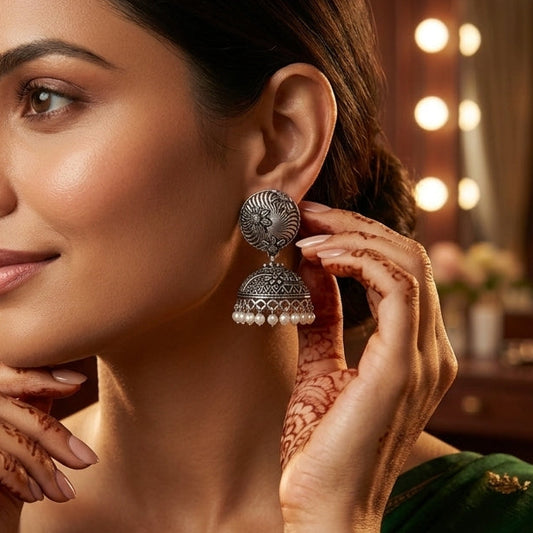 Oxidized Floral Jhumka Earrings for Women | Lady Zone