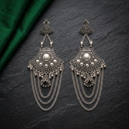 Oxidized Tribal Chain Dangler Earrings for Women | Lady Zone