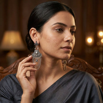 Oxidized Tribal Chain Dangler Earrings for Women | Lady Zone