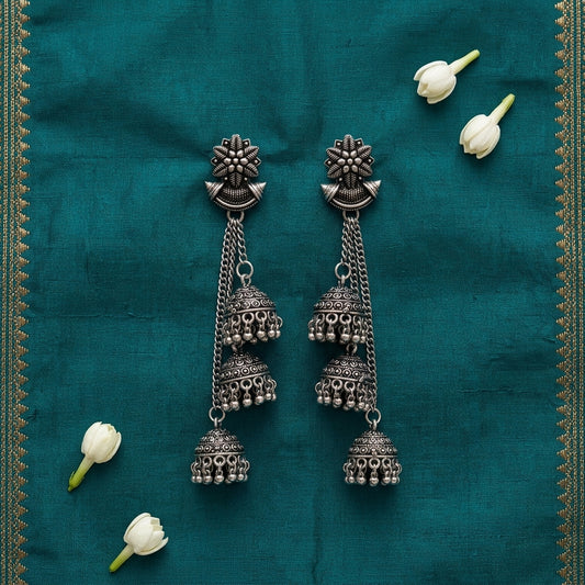 Oxidized Multi Jhumka Chain Drop Earrings for Women | Lady Zone