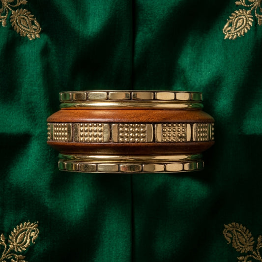 Artisan Mosaic Wood & Brass Bangle Set for Women | Lady Zone