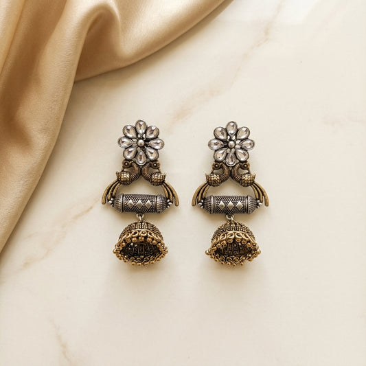 German Silver Dual Tone Peacock Jhumka Earrings for Women | Lady Zone