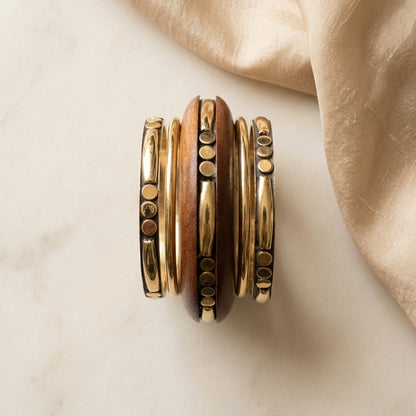 Rustic Wood & Brass Designer Bangle Set