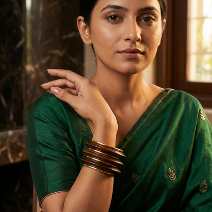Elegant Wooden & Brass Designer Bangle Set | Lady Zone