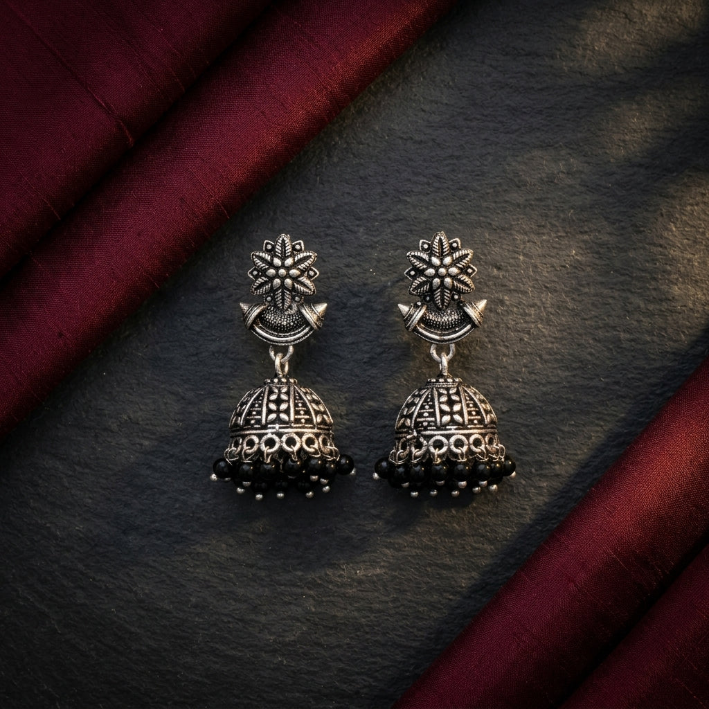 Oxidized Pearl Dome Jhumka Earrings for Women | Lady Zone