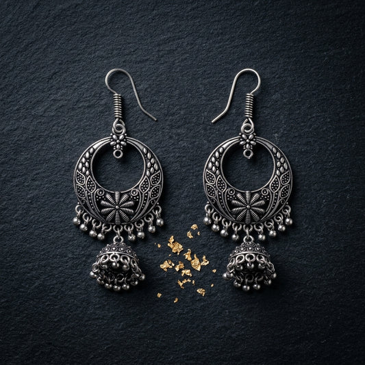 Oxidized Floral Hoop Jhumka Earrings for Women | Lady Zone