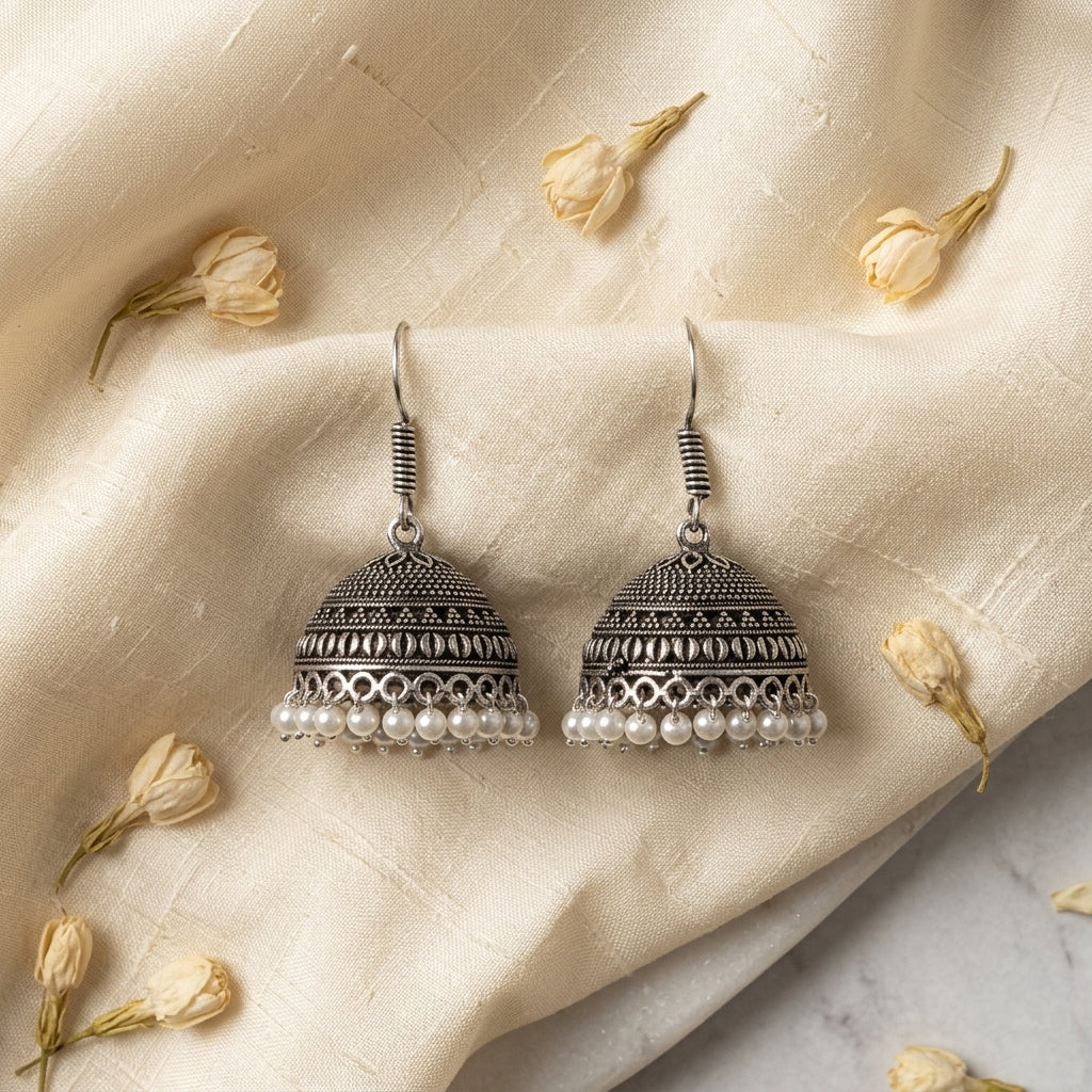 Oxidized Tribal Dome Jhumka Earrings for Women | Lady Zone