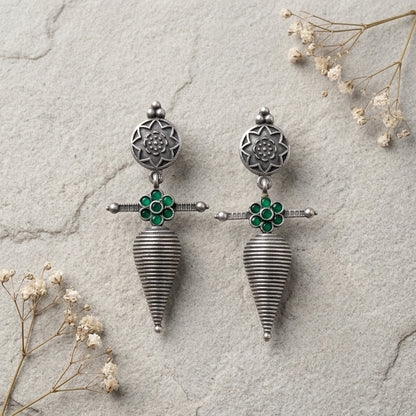 German Silver Floral Cone Drop Earrings for Women | Lady Zone