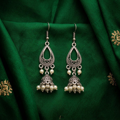 Oxidized Pearl Drop Jhumka Earrings for Women | Lady Zone