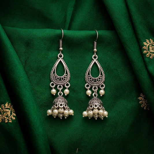 Oxidized Pearl Drop Jhumka Earrings for Women | Lady Zone
