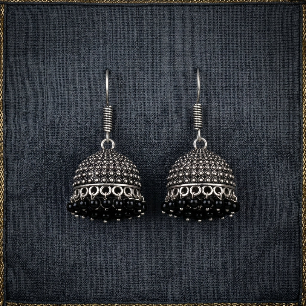 Oxidized Dome Pearl Jhumka Earrings for Women | Lady Zone