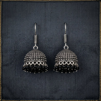 Oxidized Dome Pearl Jhumka Earrings for Women | Lady Zone