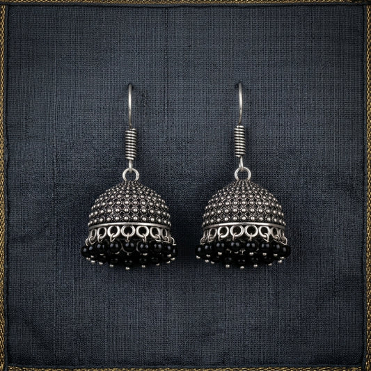 Oxidized Dome Pearl Jhumka Earrings for Women | Lady Zone