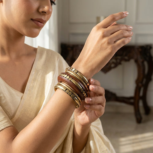 Rustic Wood & Brass Designer Bangle Set
