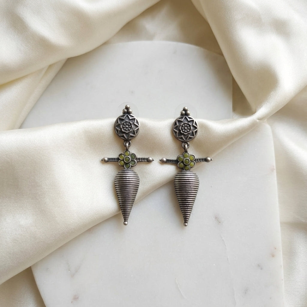 German Silver Floral Cone Drop Earrings for Women | Lady Zone