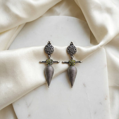 German Silver Floral Cone Drop Earrings for Women | Lady Zone