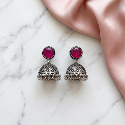 Oxidized Stone Stud Jhumka Earrings for Women | Lady Zone