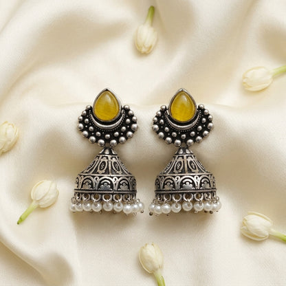 German Silver Oxidized Pearl Drop Jhumka Earrings for Women | Lady Zone
