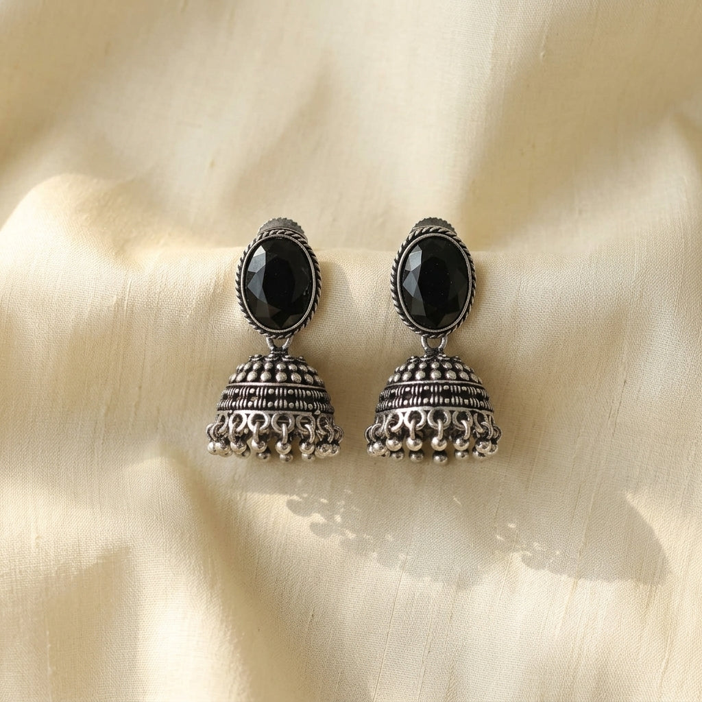 Oxidized Stone Stud Dome Jhumka Earrings for Women | Lady Zone