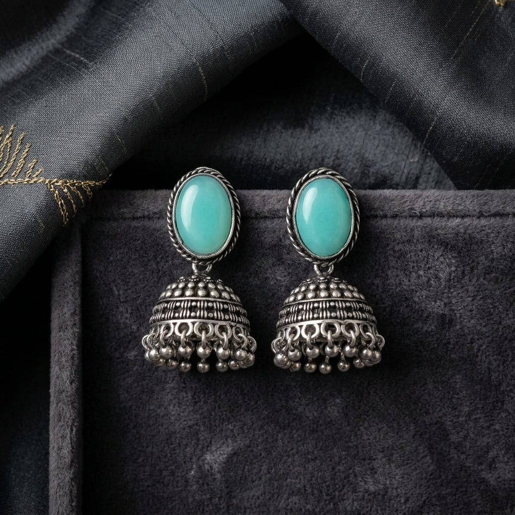 Oxidized Stone Stud Dome Jhumka Earrings for Women | Lady Zone
