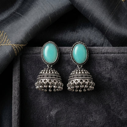 Oxidized Stone Stud Dome Jhumka Earrings for Women | Lady Zone