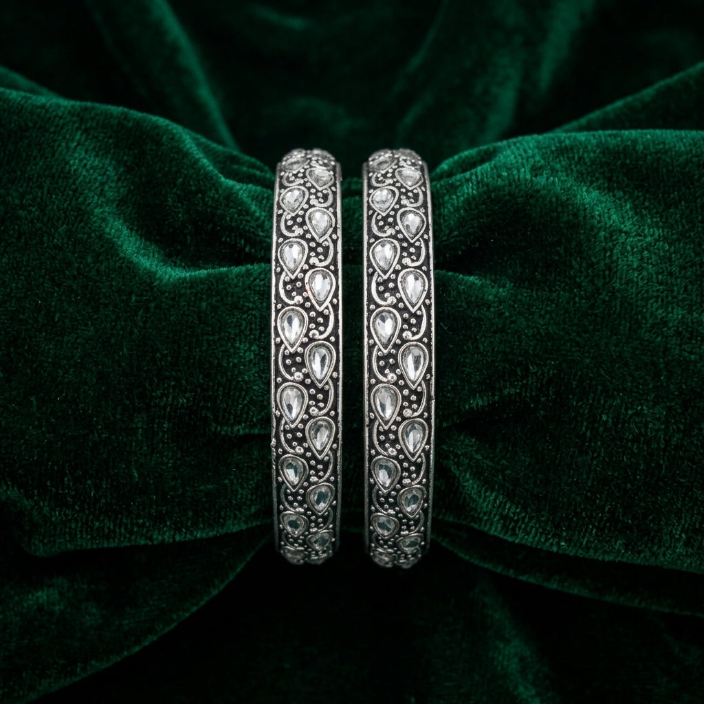 2 PC Oxidized Kundan Stone Bangles Set | Lady Zone