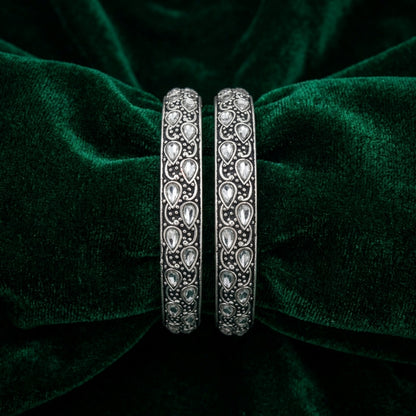 2 PC Oxidized Kundan Stone Bangles Set | Lady Zone