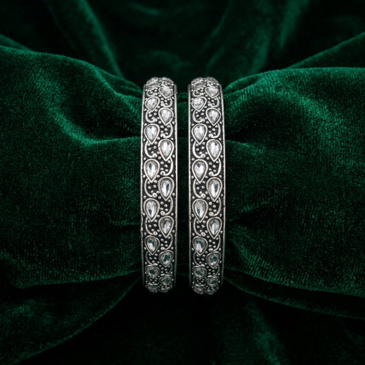 2 PC Oxidized Kundan Stone Bangles Set | Lady Zone