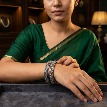 2 PC Oxidized Kundan Stone Bangles Set | Lady Zone