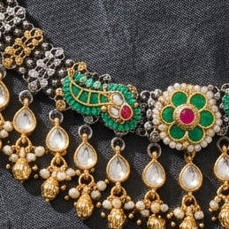 German Silver Oxidized Kundan Choker Necklace Set for Women | Lady Zone