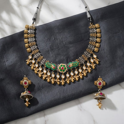 German Silver Oxidized Kundan Choker Necklace Set for Women | Lady Zone