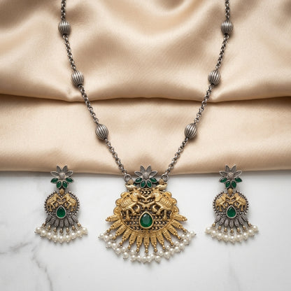German Silver Oxidized Elephant Pearl Necklace Set for Women | Lady Zone