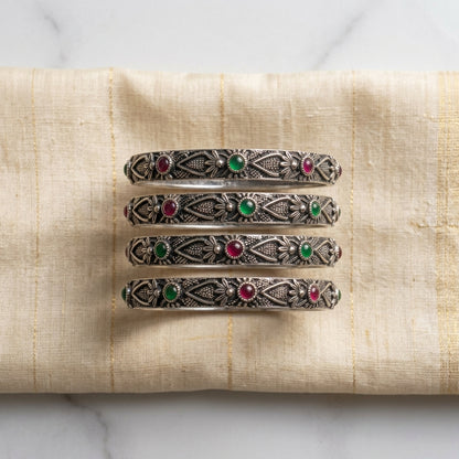 4 PC Oxidized Stone Studded Bangle Set | Lady Zone