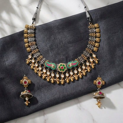 German Silver Oxidized Kundan Choker Necklace Set for Women | Lady Zone