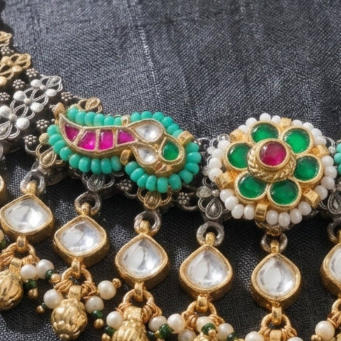 German Silver Oxidized Kundan Choker Necklace Set for Women | Lady Zone