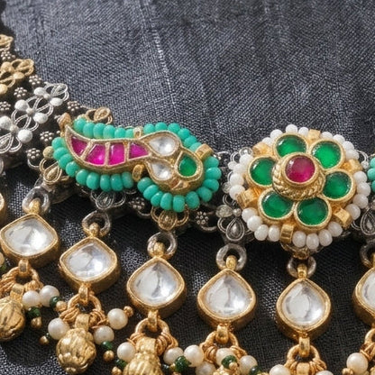 German Silver Oxidized Kundan Choker Necklace Set for Women | Lady Zone