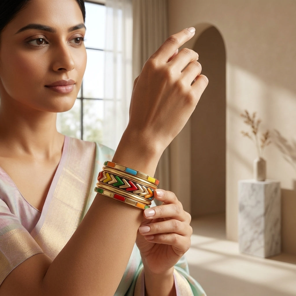 Colorful Tribal Brass Bangle Set | Lady Zone