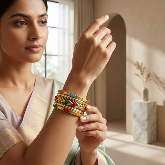 Colorful Tribal Brass Bangle Set | Lady Zone