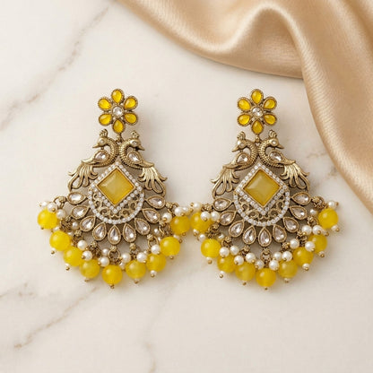 Royal Antique Kundan Peacock Chandelier Earrings